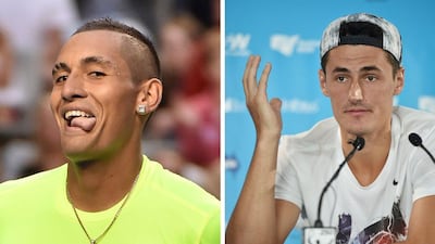 Nick Kyrgios, left, has responded to on-court comments made by Bernard Tomic,right, during the Davis Cup. Paul Crock / Peter Parks / AFP