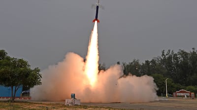 Privately developed Indian rocket Vikram-S blasts off from the Satish Dhawan Space Centre in Sriharikota. The half-tonne vehicle travelled in an arc, video from the Indian Space Research Organisation showed. AFP