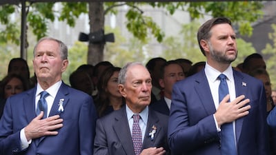 Former president George W Bush, former New York City mayor Michael Bloomberg and Vice President JD Vance. AFP