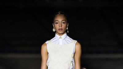 A model walks the runway during the Dior Cruise show 2022 at Panathenaic Stadium on June 17, 2021 in Athens, Greece. AFP