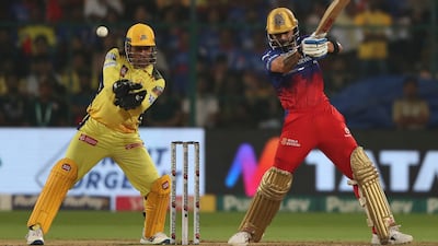 Bengaluru's Virat Kohli hits out on his way to a score of 47 off 29 deliveries. AP