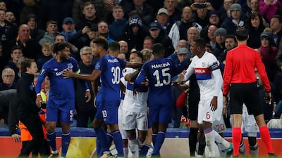 Everton defender Ashley Williams, left, clashed with Lyon goalkeeper Anthony Lopes during the Europa League match at Goodison Park on Thursday. Lee Smith / Reuters
