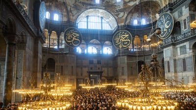 Friday prayers inside the Hagia Sophia Grand Mosque in Istanbul, Turkey. Getty Images