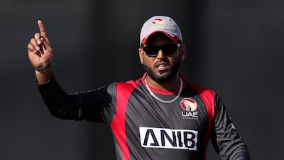 Then UAE captain Mohammad Naveed directs his field against Nepal in a T20 match on January 31, 2019 at ICC, Dubai. Chris Whiteoak/The National