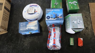 Counterfeit parts and goods seized by Dubai Customs in Jebel Ali Port in Dubai. Sarah Dea / The National