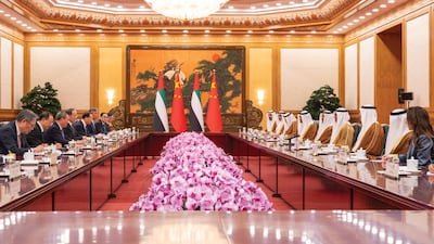 The meeting took place during an official reception hosted by the Premier of China for the Crown Prince of Abu Dhabi