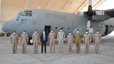 A logistical support flight bound for Africa left Abu Dhabi in the presence of Lt Gen Saleh Mohammad Saleh Al Ameri, commander of joint operations at the Ministry of Defence, and Xavier Chatel, French Ambassador to the UAE.