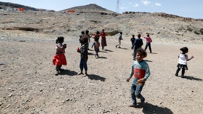 Displaced Yemeni children play at a camp for Internally Displaced Persons (IDPs) on the outskirts of Sana'a, Yemen. EPA