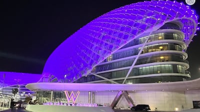 W Abu Dhabi Yas Island was decked in purple in honour of the queen.
