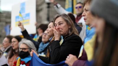 Hundreds of people gathered in solidarity with the people of Ukraine during a rally organised by the Ukrainian Canadian Congress on the steps of the British Columbia Legislature in Victoria, Canada. The Canadian Press via AP