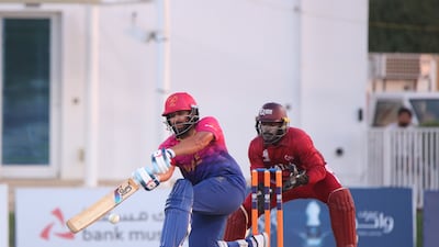 UAE batter Alishan Sharafu bats against Qatar. Courtesy ICC
