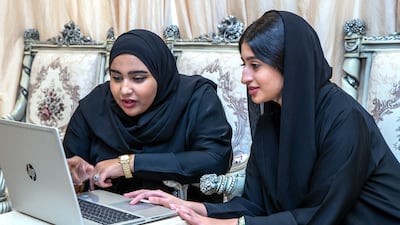 Alyazia Al Hadhrami, left, and Ghalyah Al Hendi, whose project has been selected to represent the UAE. Victor Besa / The National