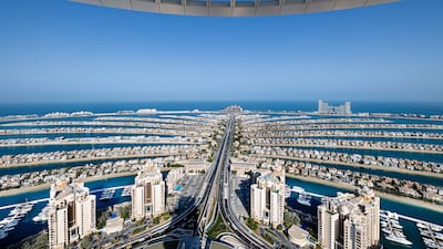 Views across the Palm Jumeriah from Aura Skypool. Photo: Aura