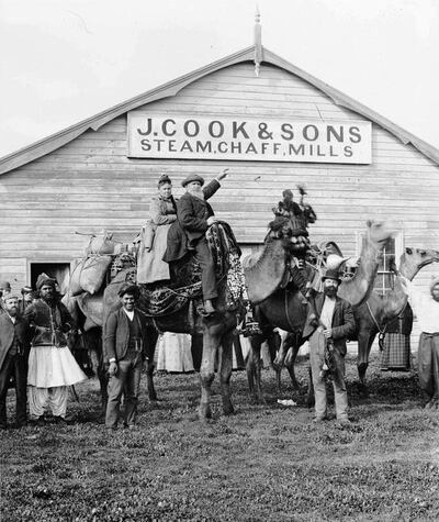 Afghan cameleers with visitors, Australia, c 1891. Image courtesy of the State Library of South Australia