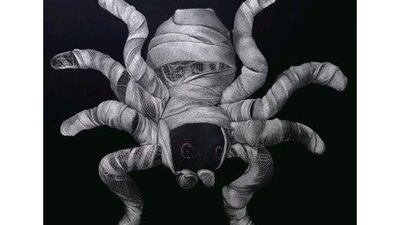 Adeel Uz Zafar translates minute details in his etchings, including Eight Legged Freak. Courtesy Lawrie Shabibi