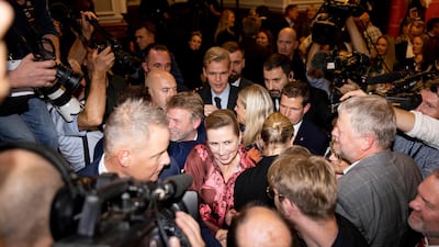 Mette Frederiksen, Denmark's Prime Minister and head of the Social Democratic Party, arrives at Christiansborg Castle in Copenhagen to give a speech. AFP