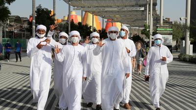 Visitors take in the sights at Expo 2020 Dubai. Pawan Singh/The National.