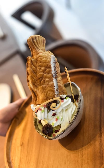 Mouth fish waffle with ice cream at Reif Japanese Kushiyaki