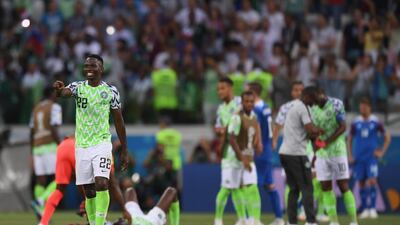 Kenneth Omeruo celebrates after Nigeria seal victory over Iceland. Shaun Botterill / Getty Images