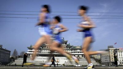 Participants of the Pyongyang marathon run past the Kim Il-sung Square on Sunday, April 9, 2017, in Pyongyang, North Korea as hundreds of foreigners joined the annual marathon that has become one of the North Korean capital's most popular tourist events. Wong Maye-E/AP Photo
