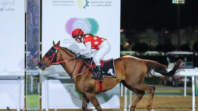 Victoria Larsen atop Asyyad, winner of the HH Sheikha Fatima bint Mubarak Ladies World Championship. Victor Besa / The National