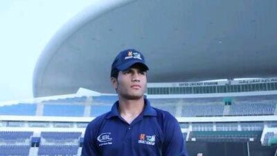 Shivank Vijaykumar became the first schoolboy cricketer to score a century in a tournament conducted by the ADCC. Amith Passela / The National