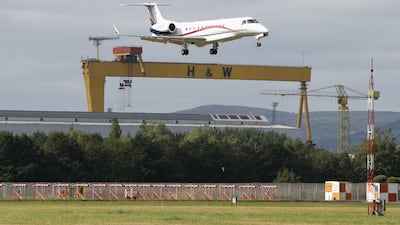 The plane carrying King Charles arrives at Belfast City Airport. Getty Images