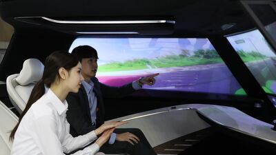 A Hyundai in-vehicle infotainment system is demonstrated. Seong Joon Cho / Bloomberg