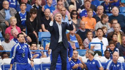 Chelsea manager Jose Mourinho shown observing his team on Saturday during their loss to Crystal Palace at Stamford Bridge. Tony O'Brien / Action Images / Reuters / August 29, 2015