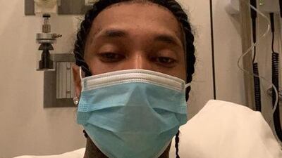 Tyga has shared this picture of himself at hospital in Abu Dhabi on his Instagram. Courtesy @Tyga/ Instagram.