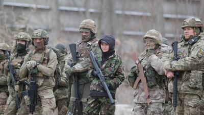 Ukrainian reservists attend a military exercise at a training ground near Kiev. EPA