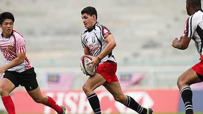 Adel Al Hendi, centre, is one of the most promising rugby union players in the UAE. Photograph courtesy of Elite Step