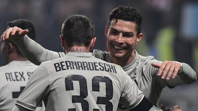 Juventus' Portuguese forward Cristiano Ronaldo celebrates after scoring during their Serie A match against Sassuolo. Miguel Medina / AFP