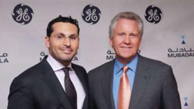 Jeff Immelt (right), the chief executive and chairman of GE, with Khaldoon Al Mubarak, the chief executive of Mubadala.