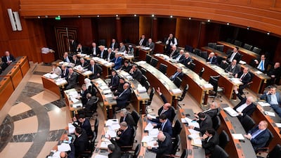 Lebanese lawmakers vote for the 2020 budget at the parliament, in Beirut, Lebanon. AP
