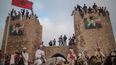 Thousands of visitors descend on the Moroccan coastal city of El Jadida each July to attend the largest equestrian show in the kingdom _ a breathtaking horseback performance that combines synchronised riding with decorative guns. The competitive event is known as Tabourida, or La'ab Al-Baroud, "The Game of Powder."