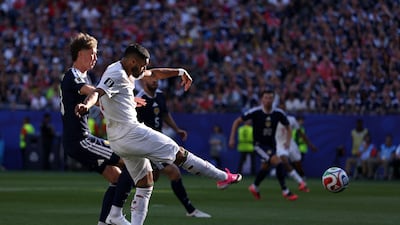 Ismael Saibari of Morocco scores against Scotland at Boston Stadium. AFP