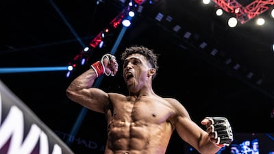 Alex da Silva celebrates his win in the UAE Warriors 44 at the Etihad Arena on Saturday, August 26, 2023. Photo: UAE Warriors