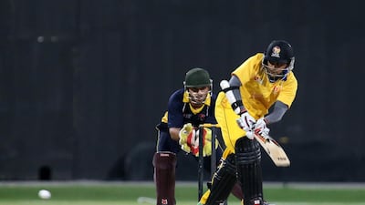 Khurram Khan of Danube Lions playing a shot during the 41st Bukhatir League final cricket match on Monday. Pawan Singh / The National