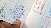 Immigration stamps on a passport in Dubai. Pawan Singh / The National