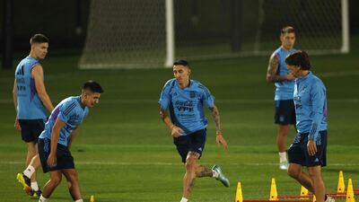 Argentina's players train for the World Cup final against France. AFP