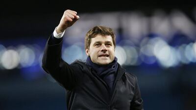 Tottenham Hotspur manager Mauricio Pochettino celebrates after his team's win over Manchester City on Sunday in the Premier League. Lee Smith / Action Images / Reuters / February 14, 2016