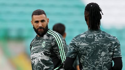 Karim Benzema during Real Madrid's training session in Glasgow. Getty