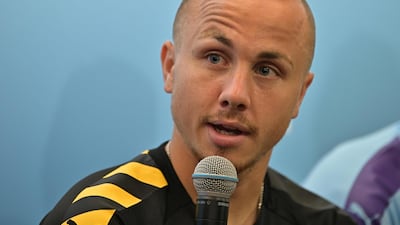 Angelino during a promotional event for Manchester City in Hong Kong. AFP