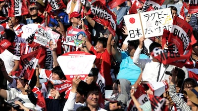 Japanese fans cheer prior to the rugby union test match between Japan and Australia at Nissan Stadium in Yokohama, south of Tokyo. Kiyoshi Ota /EPA