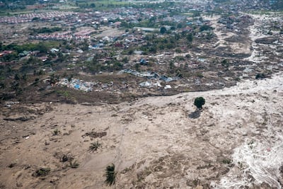 An aerial view of an earthquake devastated area in Petobo Village, Palu. EPA