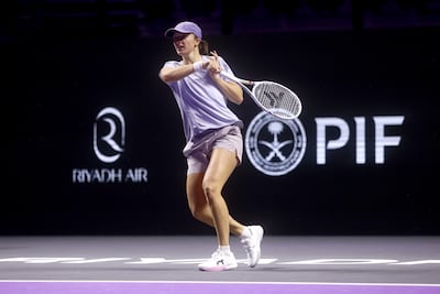 Iga Swiatek trains ahead of WTA Finals at the King Saud University Indoor Arena in Riyadh. Getty Images