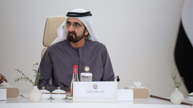 Sheikh Mohammed bin Rashid chaired a UAE Cabinet meeting at the Dubai Airshow on Wednesday. Photo: Sheikh Mohammed bin Rashid / X