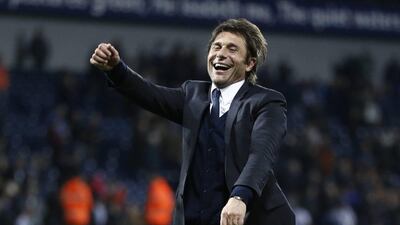 Chelsea manager Antonio Conte celebrates winning the Premier League title following his side's 1-0 win over West Brom on May 12, 2017. Dylan Martinez / Reuters