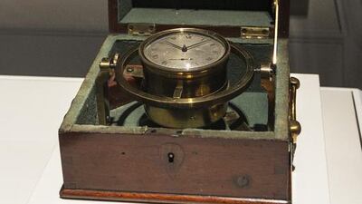 The ship’s chronometer from the HMS Beagle, part of the History of the World in 100 Objects exhibition at Manarat Al Saadiyat. Mona Al Marzooqi / The National